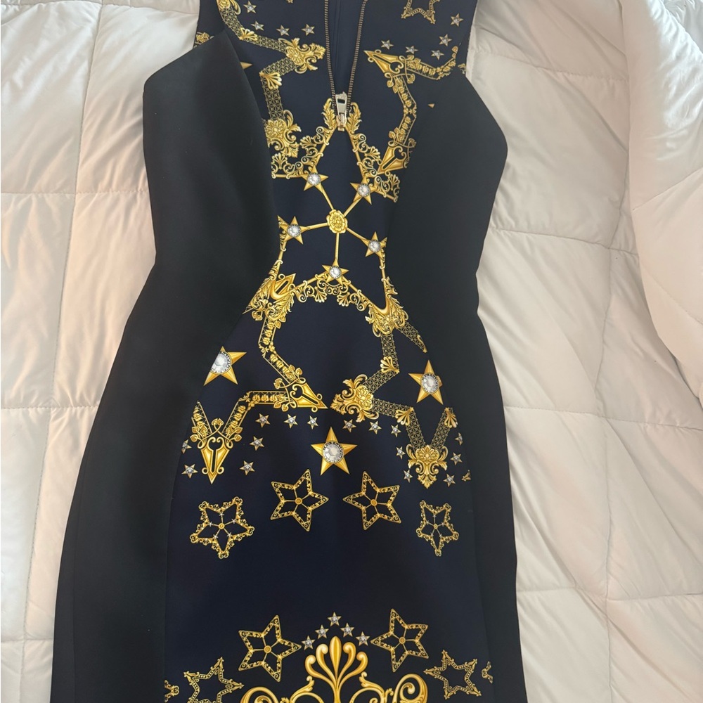 Versace Black and Gold Star Pattern Dress